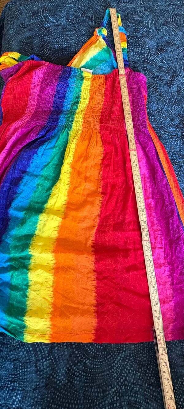 Romchard Rainbow Striped Crinkle Fabric V-Neck Sundress - Picture 7 of 14